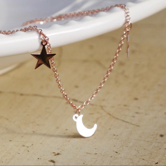 S925 Rose Gold Moon Star Layered Necklace - Picture 5 of 9